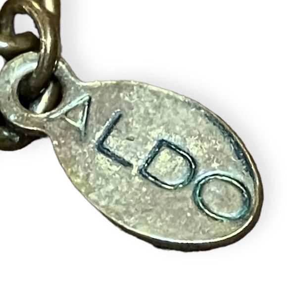 Aldo Signed Statement Multi Layer Fringe Chains Blue Beads Adjustable Necklace - Picture 5 of 6